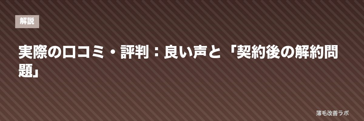 実際の口コミ・評判：良い声と「契約後の解約問題」 | 薄毛改善ラボ