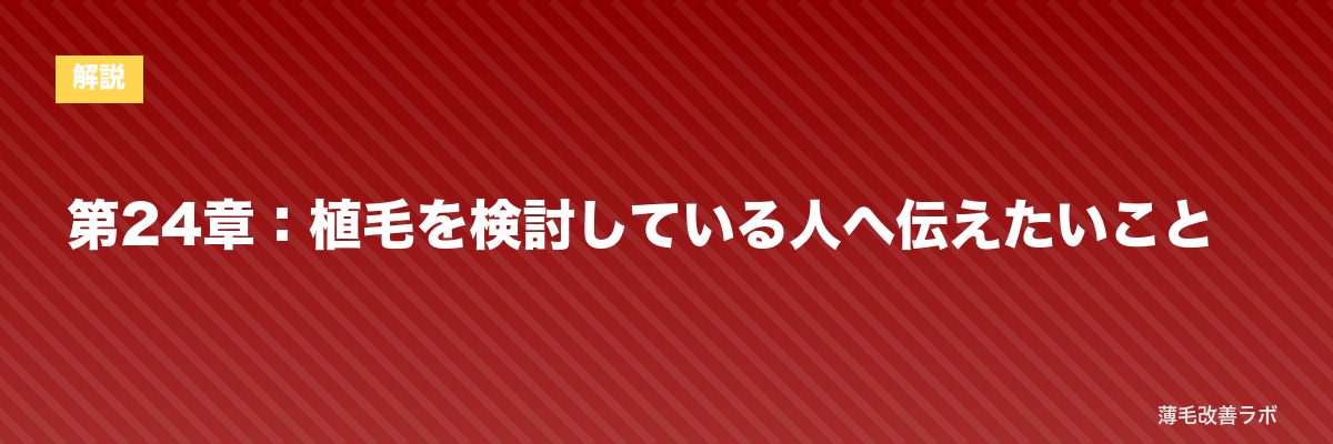 第24章：植毛を検討している人へ伝えたいこと | 薄毛改善ラボ