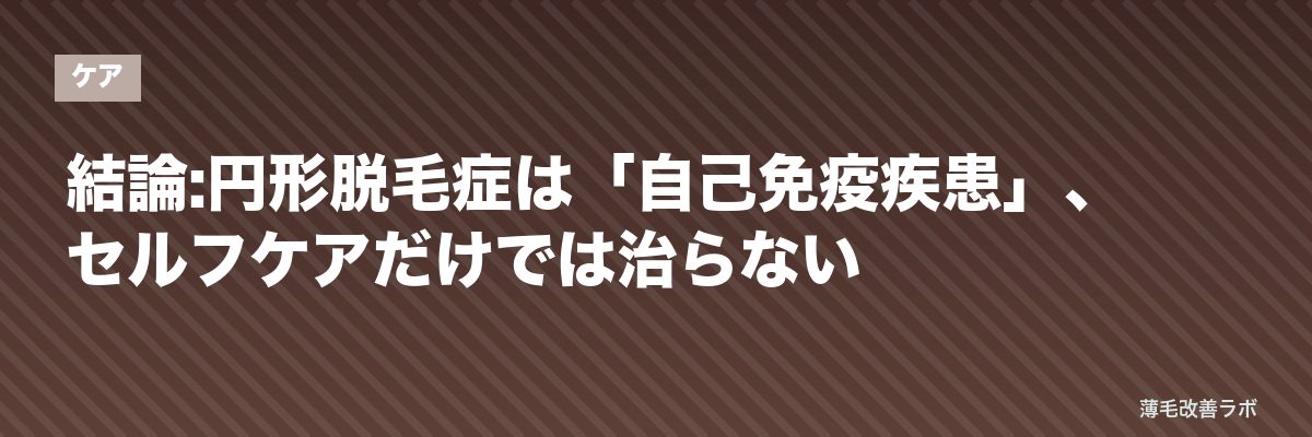 結論:円形脱毛症は「自己免疫疾患」、セルフケアだけでは治らない | 薄毛改善ラボ
