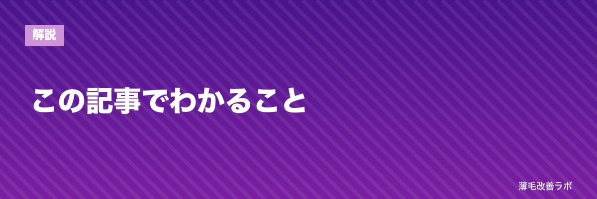 この記事でわかること | 薄毛改善ラボ