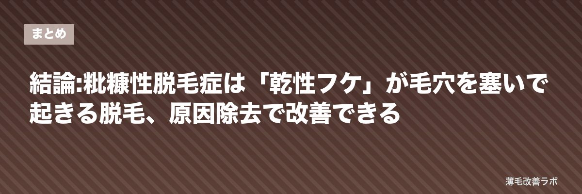 結論:粃糠性脱毛症は「乾性フケ」が毛穴を塞いで起きる脱毛、原因除去で改善できる | 薄毛改善ラボ