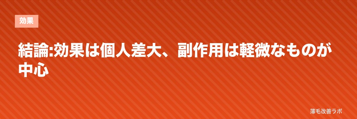結論:効果は個人差大、副作用は軽微なものが中心 | 薄毛改善ラボ
