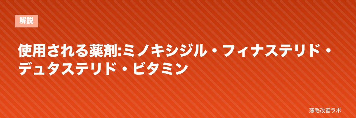 使用される薬剤:ミノキシジル・フィナステリド・デュタステリド・ビタミン | 薄毛改善ラボ