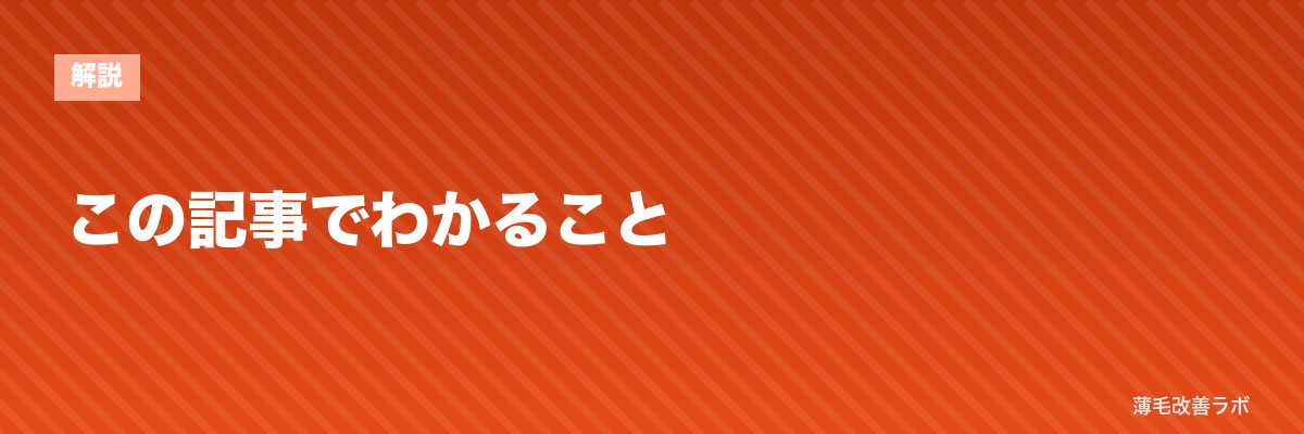 この記事でわかること | 薄毛改善ラボ