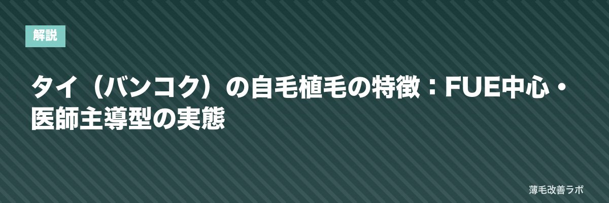 タイ（バンコク）の自毛植毛の特徴：FUE中心・医師主導型の実態 | 薄毛改善ラボ