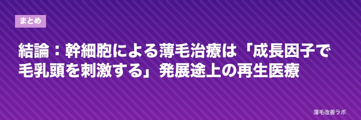 結論：幹細胞による薄毛治療は「成長因子で毛乳頭を刺激する」発展途上の再生医療 | 薄毛改善ラボ