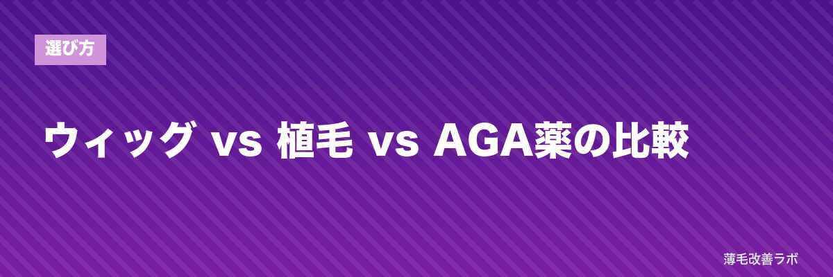ウィッグ vs 植毛 vs AGA薬の比較 | 薄毛改善ラボ