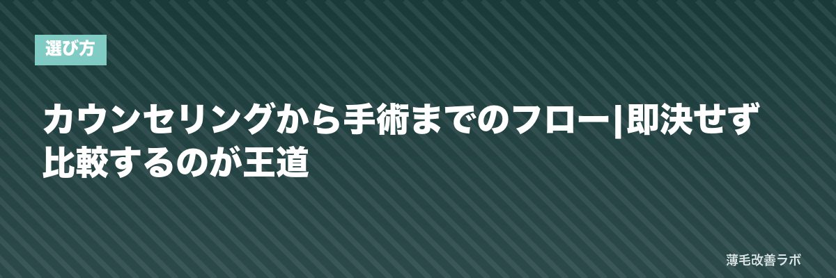 カウンセリングから手術までのフロー|即決せず比較するのが王道 | 薄毛改善ラボ