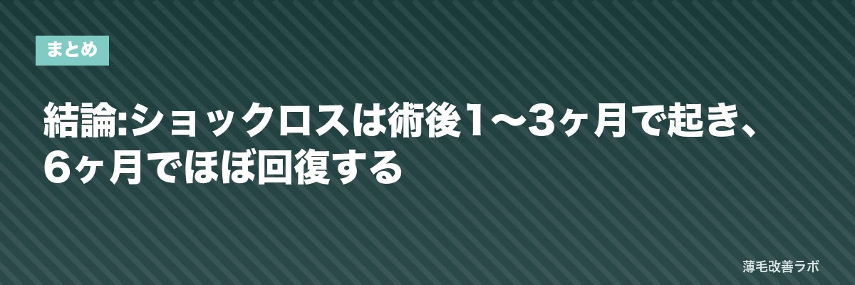 結論:ショックロスは術後1〜3ヶ月で起き、6ヶ月でほぼ回復する | 薄毛改善ラボ