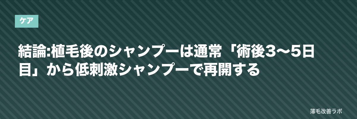 結論:植毛後のシャンプーは通常「術後3〜5日目」から低刺激シャンプーで再開する | 薄毛改善ラボ