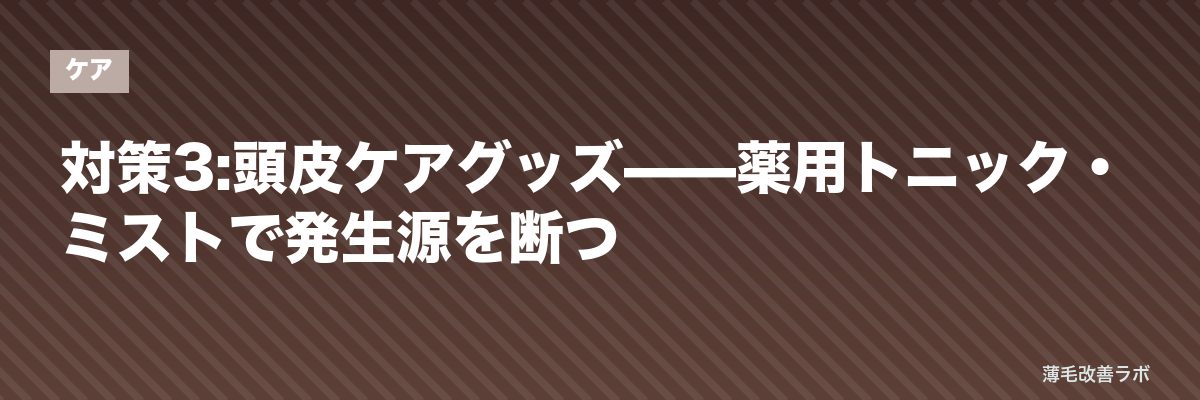 対策3:頭皮ケアグッズ——薬用トニック・ミストで発生源を断つ | 薄毛改善ラボ