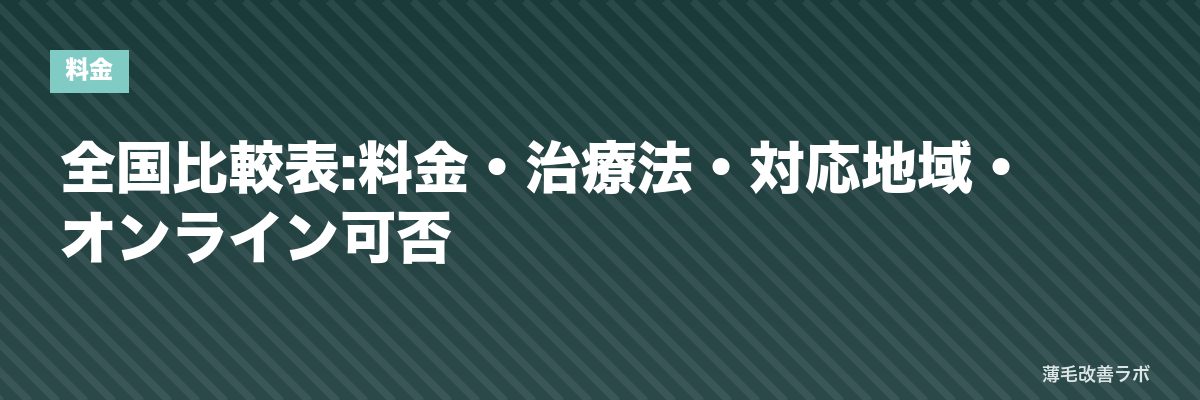 全国比較表:料金・治療法・対応地域・オンライン可否 | 薄毛改善ラボ