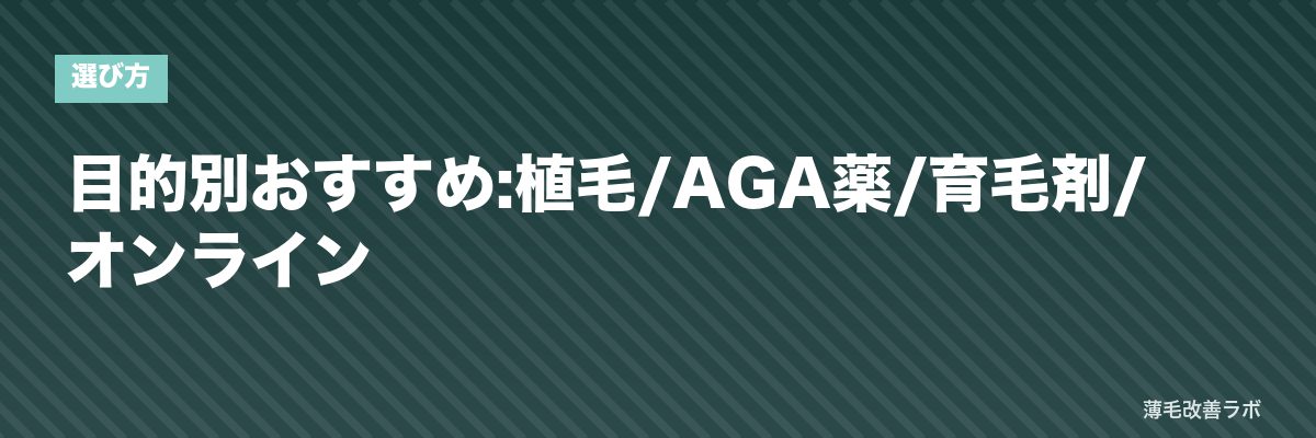 目的別おすすめ:植毛/AGA薬/育毛剤/オンライン | 薄毛改善ラボ