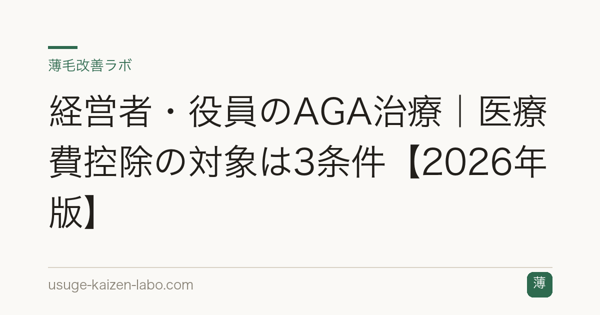 経営者・役員のAGA治療｜医療費控除の対象は3条件【2026年版】